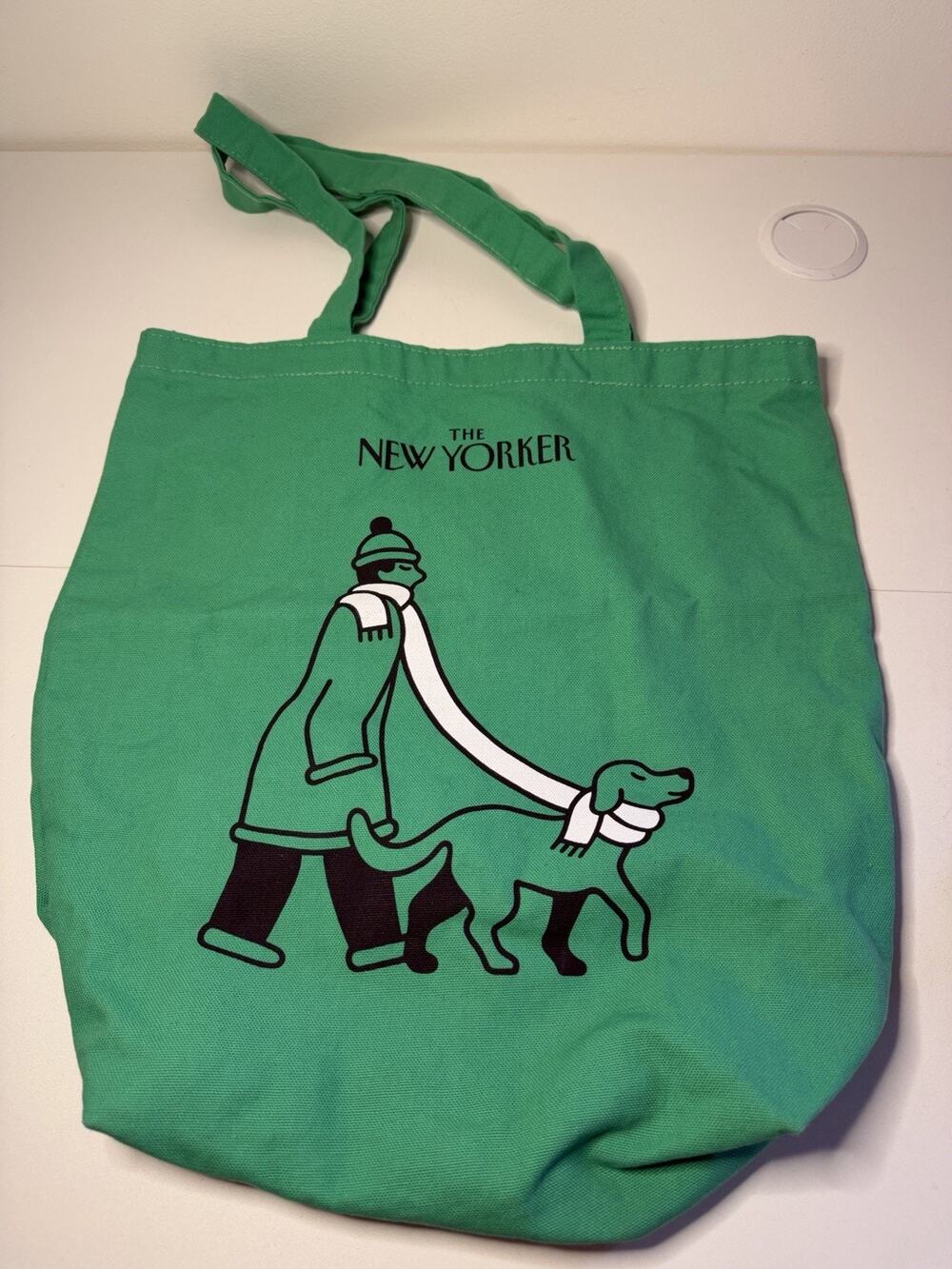 The New Yorker Limited Edition Tote Bag Laura Dirzyte Green Dog Leash Walk Man